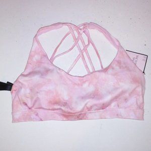 Victoria Secret Sports Bra Pink White Tie Dye Strappy Back Removable Padding Wir